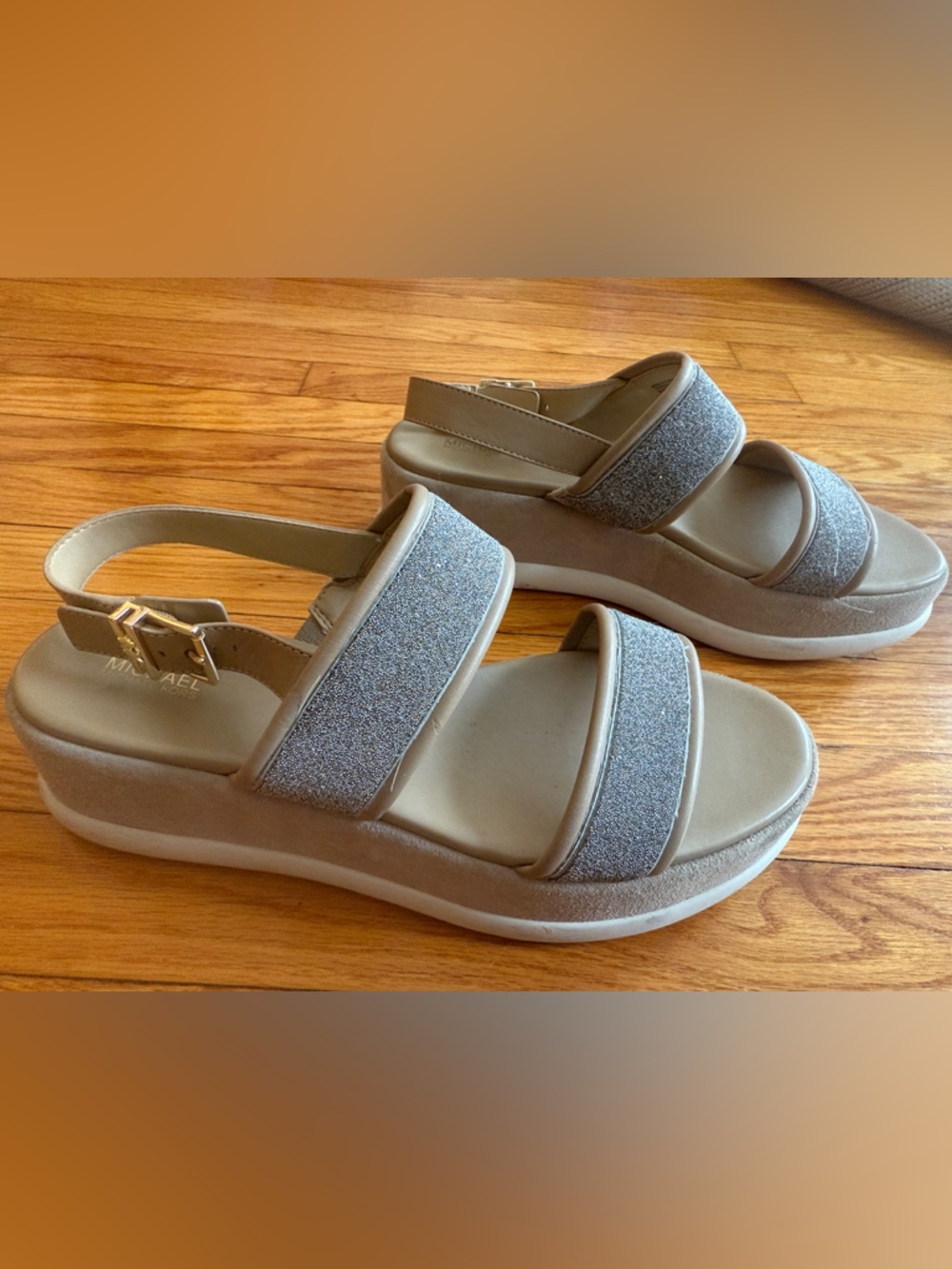 Michael Kors Silver Glitter Platform Sandals - Chunky Strap Slingback